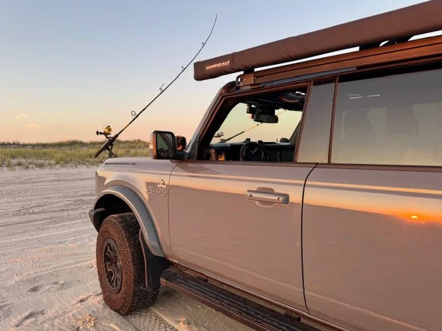 Ford Bronco Shower awning installed on my soft top with an Xrack side rail awn5