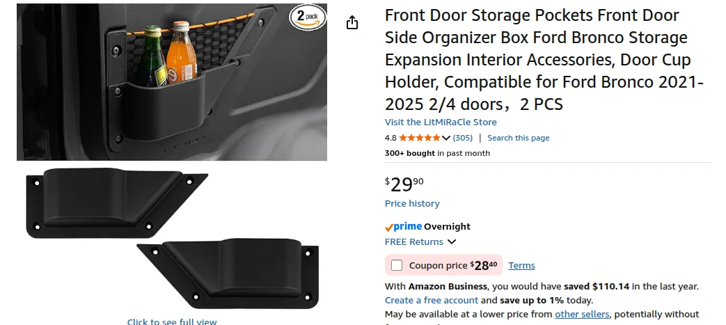 Ford Bronco Door pockets - least obtrusive? Screenshot 2026-03-20 9.56.59 AM