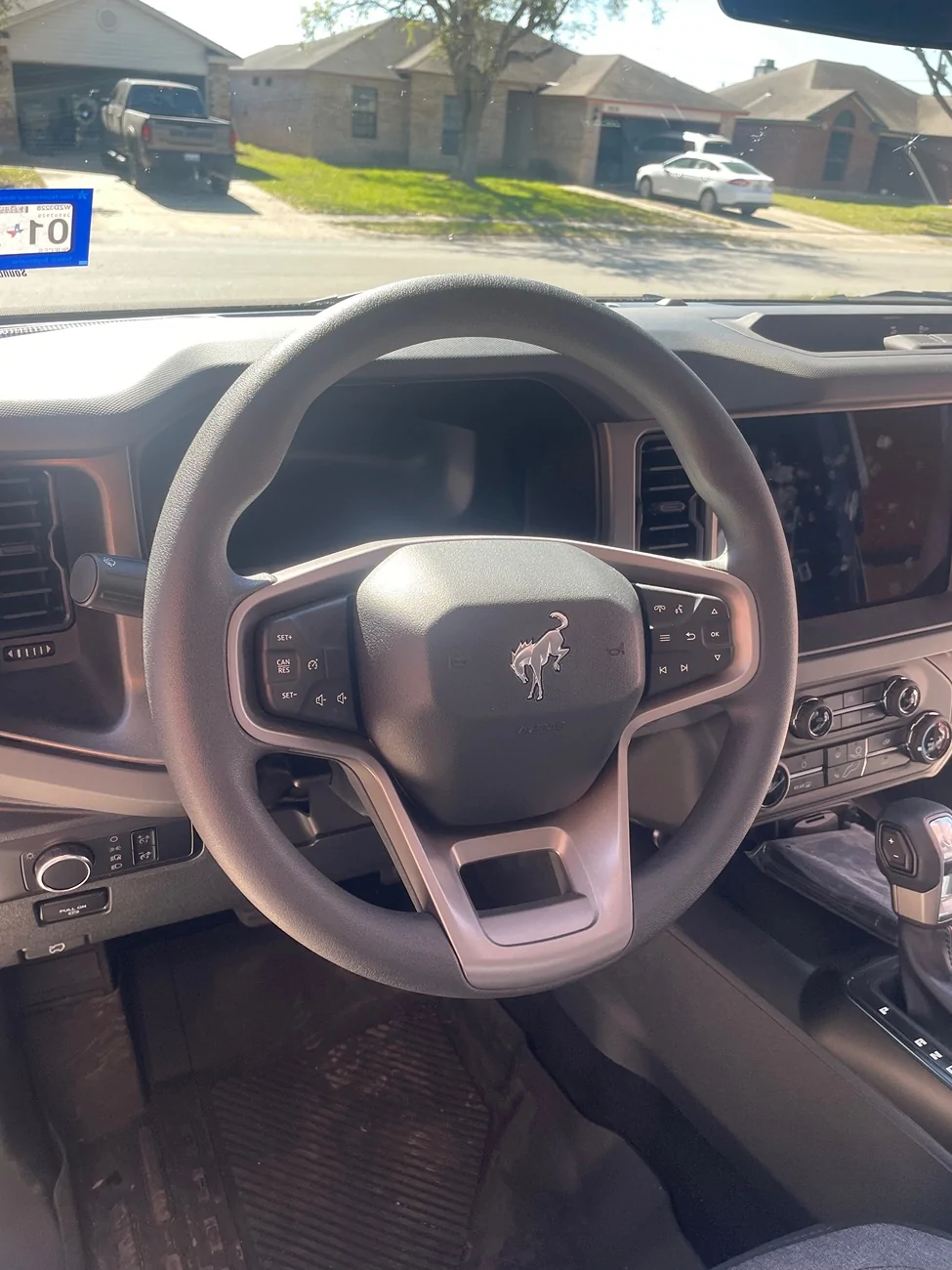 Ford Bronco Leather stitched steering wheel cover installed IMG_2170