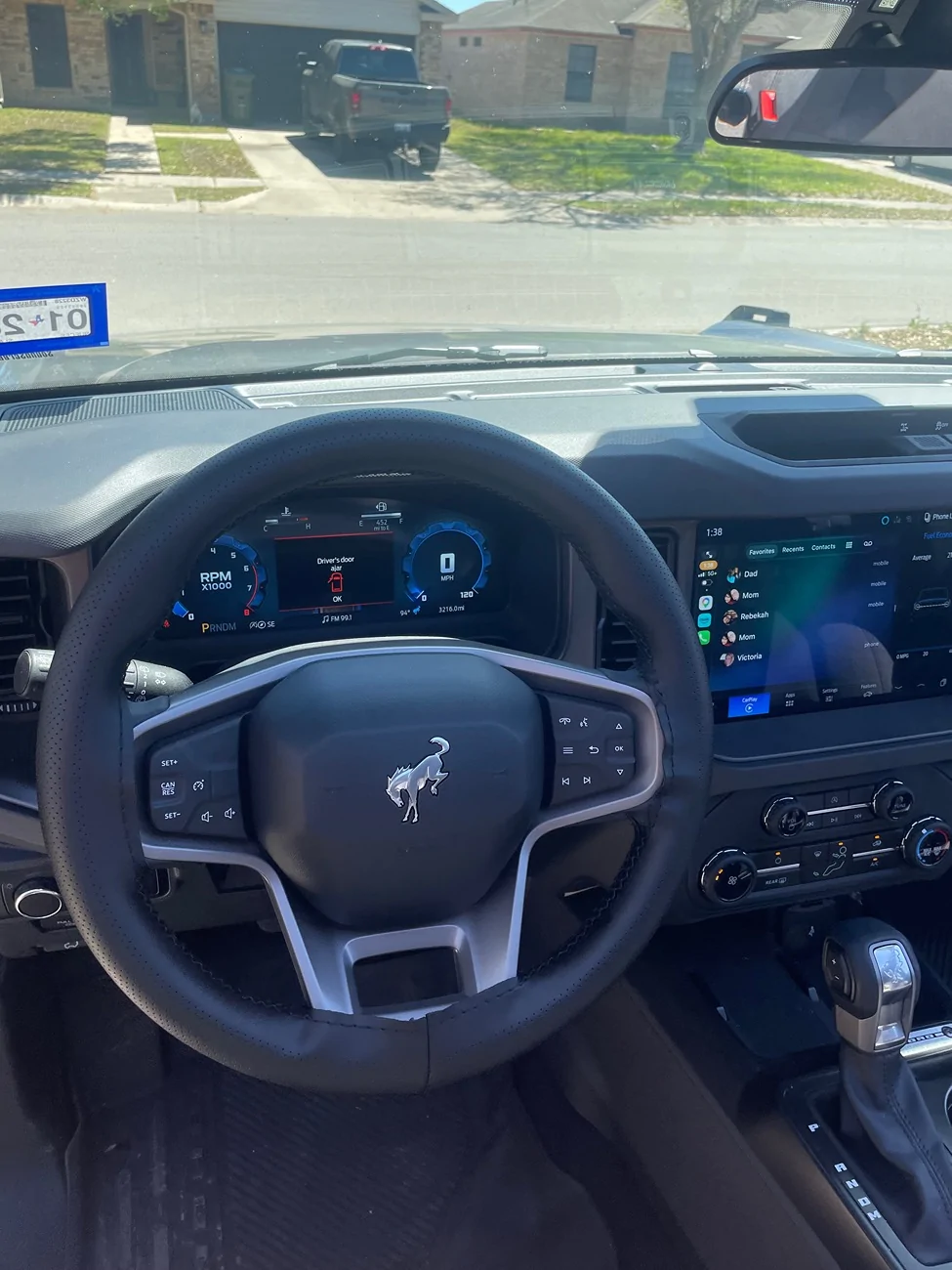 Ford Bronco Leather stitched steering wheel cover installed IMG_2173