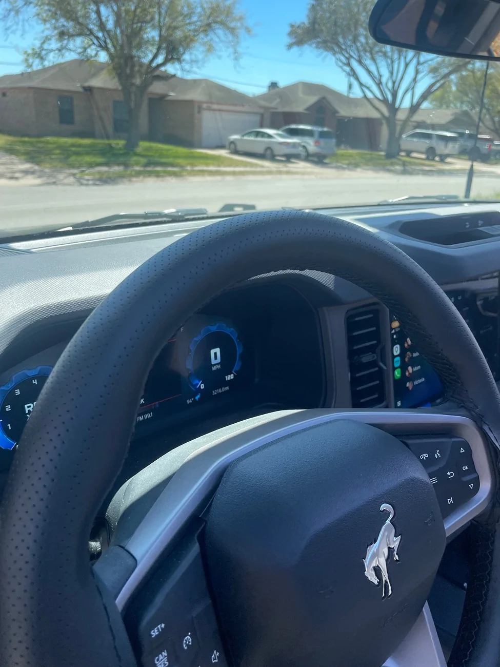 Ford Bronco Leather stitched steering wheel cover installed IMG_2174
