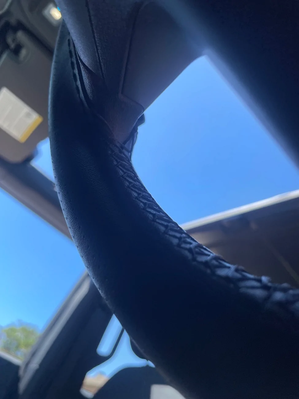Ford Bronco Leather stitched steering wheel cover installed IMG_2175