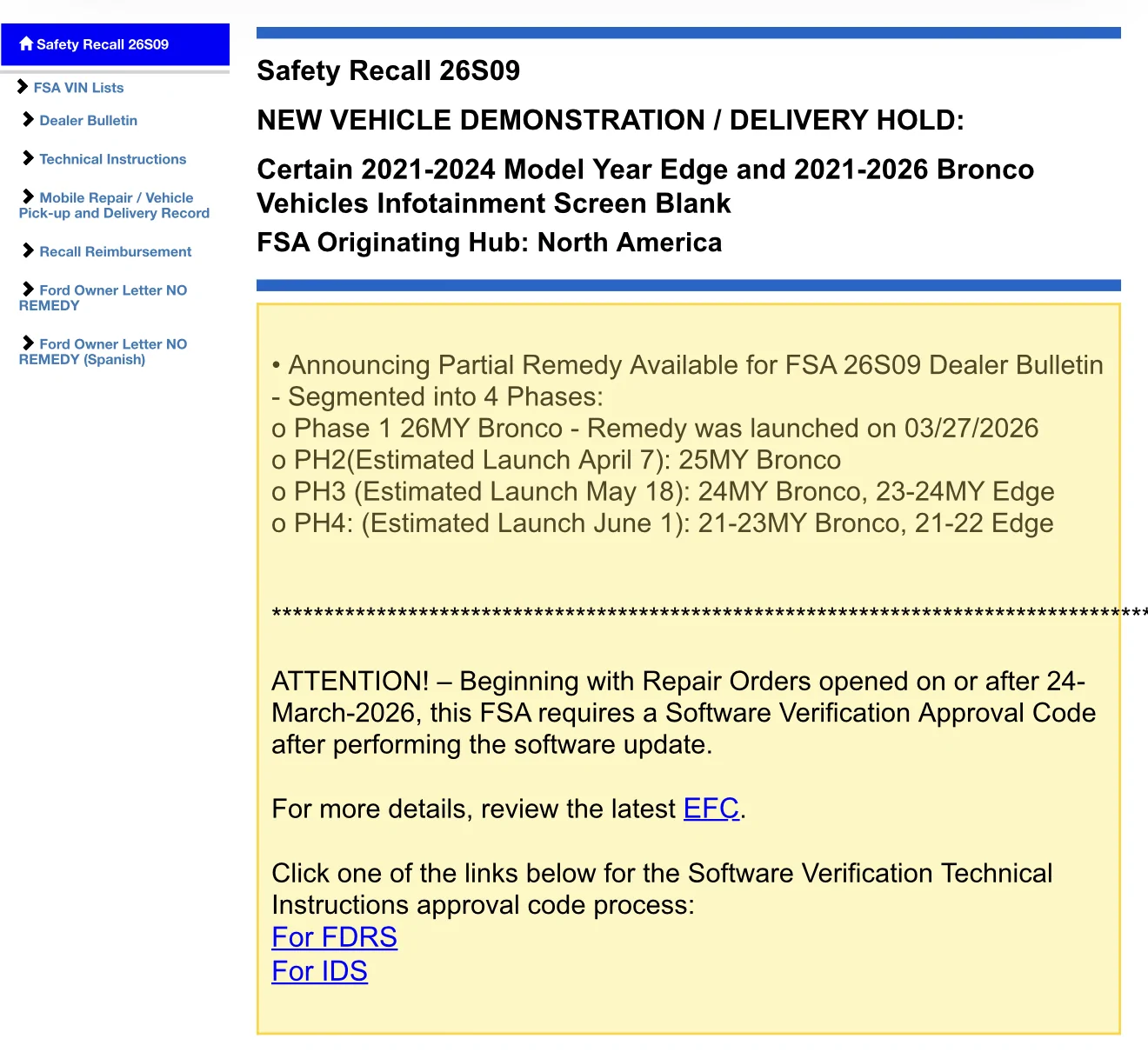 Ford Bronco Infotainment screen recall #26S09 (Infotainment Screen Blank) - 3/5/26 IMG_0266