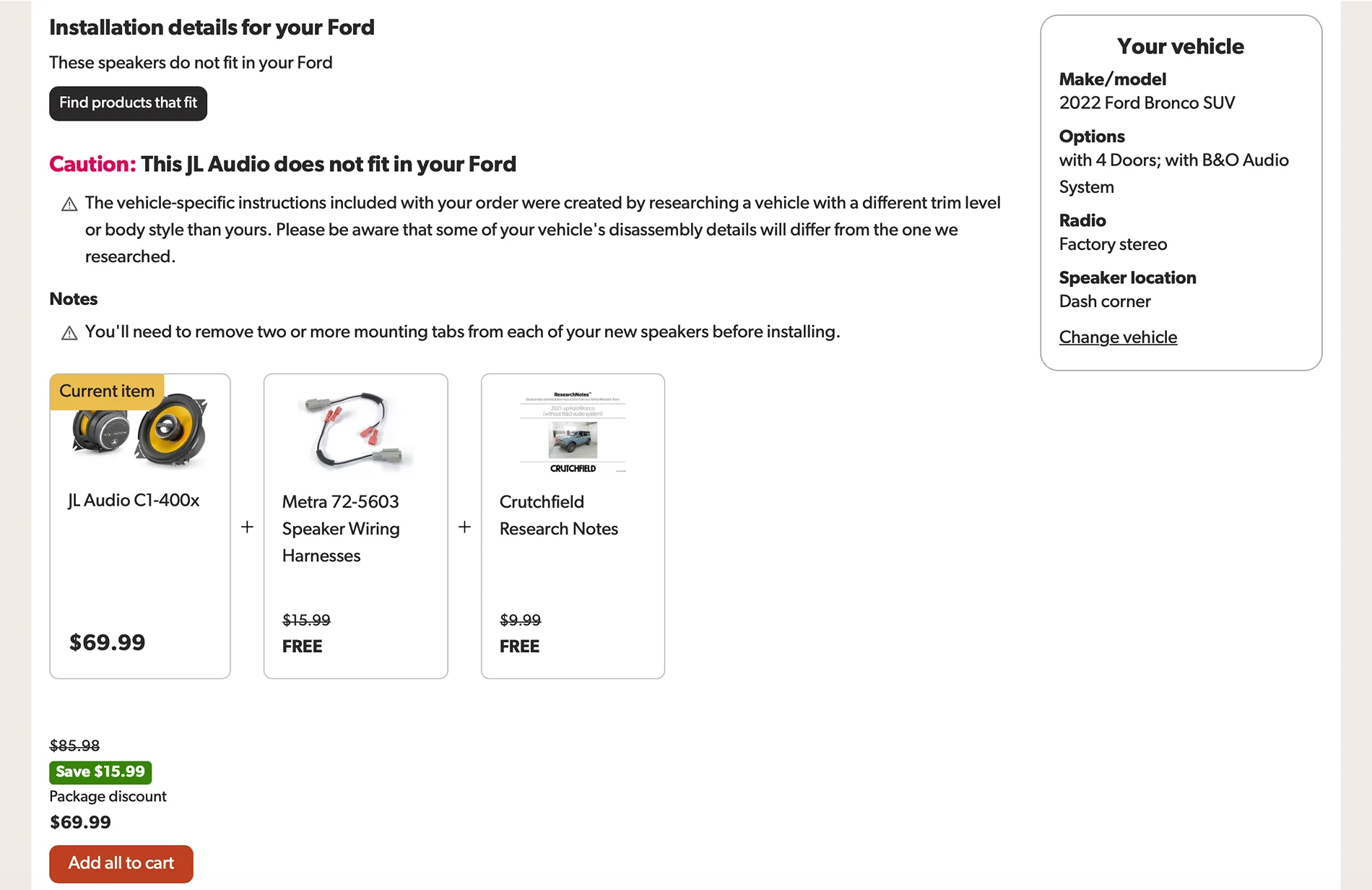 Ford Bronco JL Audio C1-400X $69 at Crutchfield Screenshot 2026-03-31 at 8.11.59 AM