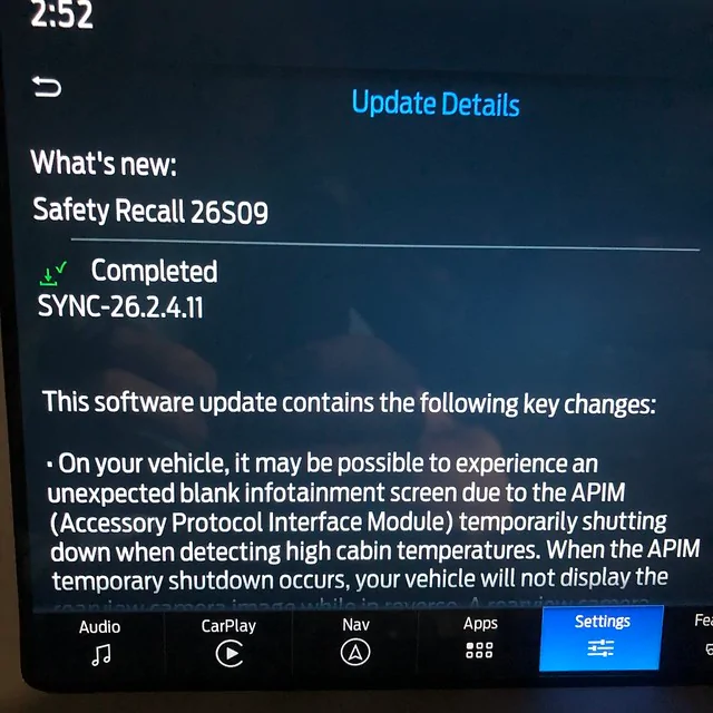 Ford Bronco Safety Recall 26S09 / 25V540 (Blank Screen) completed with OTA Update SYNC-26.2.4.11 1776093261718-bl