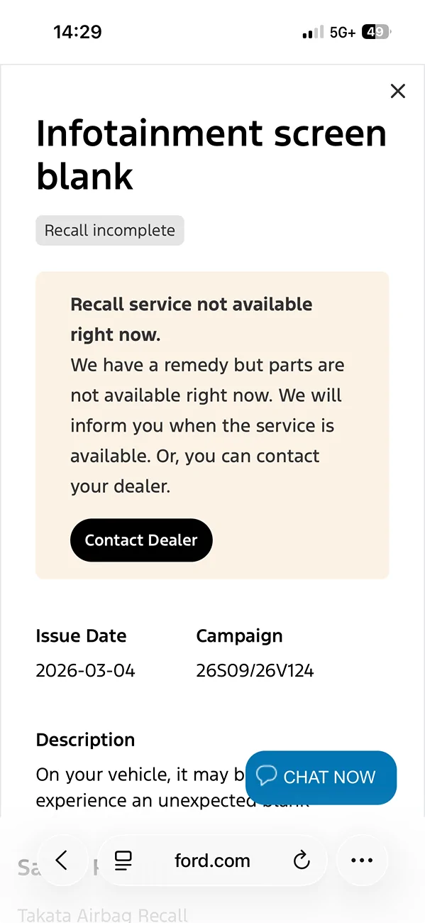 Ford Bronco Safety Recall 26S09 / 25V540 (Blank Screen) completed with OTA Update SYNC-26.2.4.11 1776112261439-i