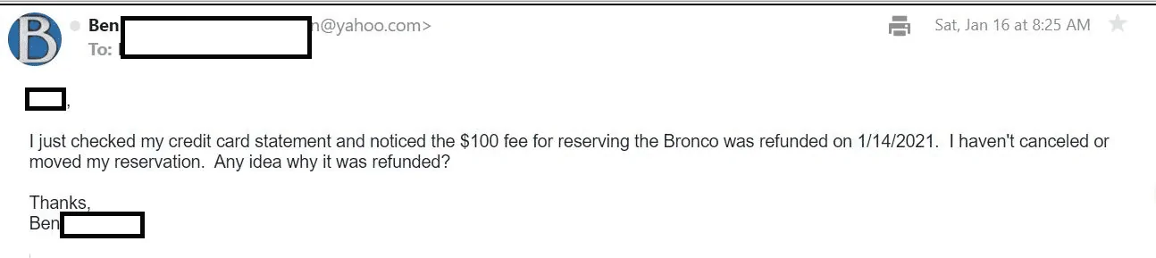 Ford Bronco Deposit returned???? 1611014771306