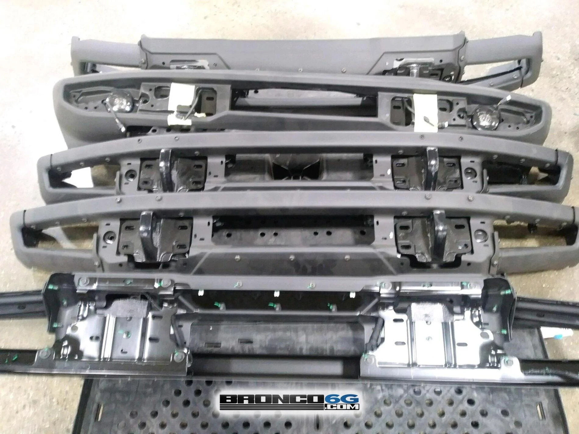 Ford Bronco Bronco parts at factory...Seat bolt down points, bumpers, rock rails, grab handles, lights! 2021 Bronco parts wiring 12