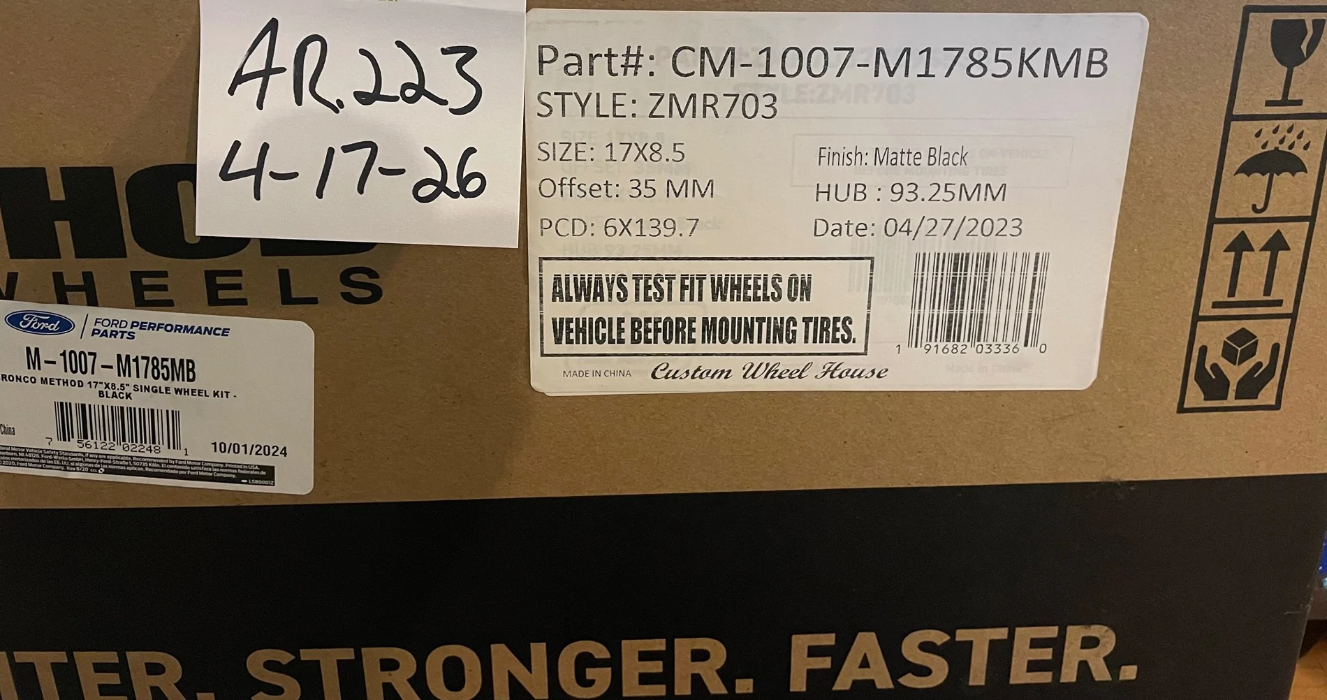 Ford Bronco 5- new in box black Method FP 703 w/tpms IMG_5089