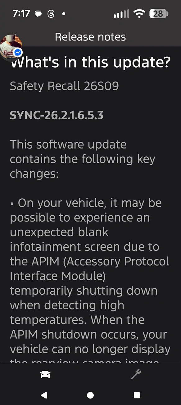 Ford Bronco Safety Recall 26S09 / 25V540 (Blank Screen) completed with OTA Update SYNC-26.2.4.11 Screenshot_20260427-191736