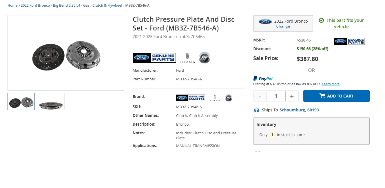 Ford Bronco Clutch & Cylinder Failed at less than 900 miles. Dealer denied warranty claim clutch