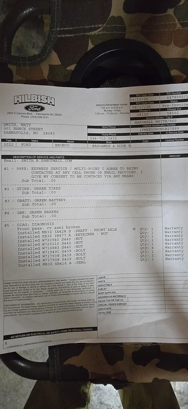 Ford Bronco Busted Transmission, Ford Tech error, or bad programming? 2.3 Engine Ford performance tuned, only 200 miles left on power train warranty? Please help! 17779412677108492923515846883506