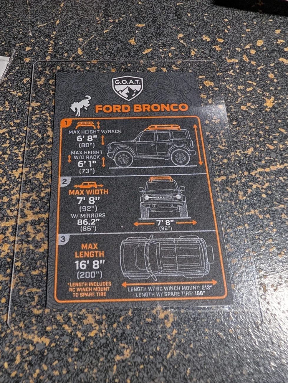 Ford Bronco Bronco Dimensions Card for Parking Garage PXL_20260509_181725873