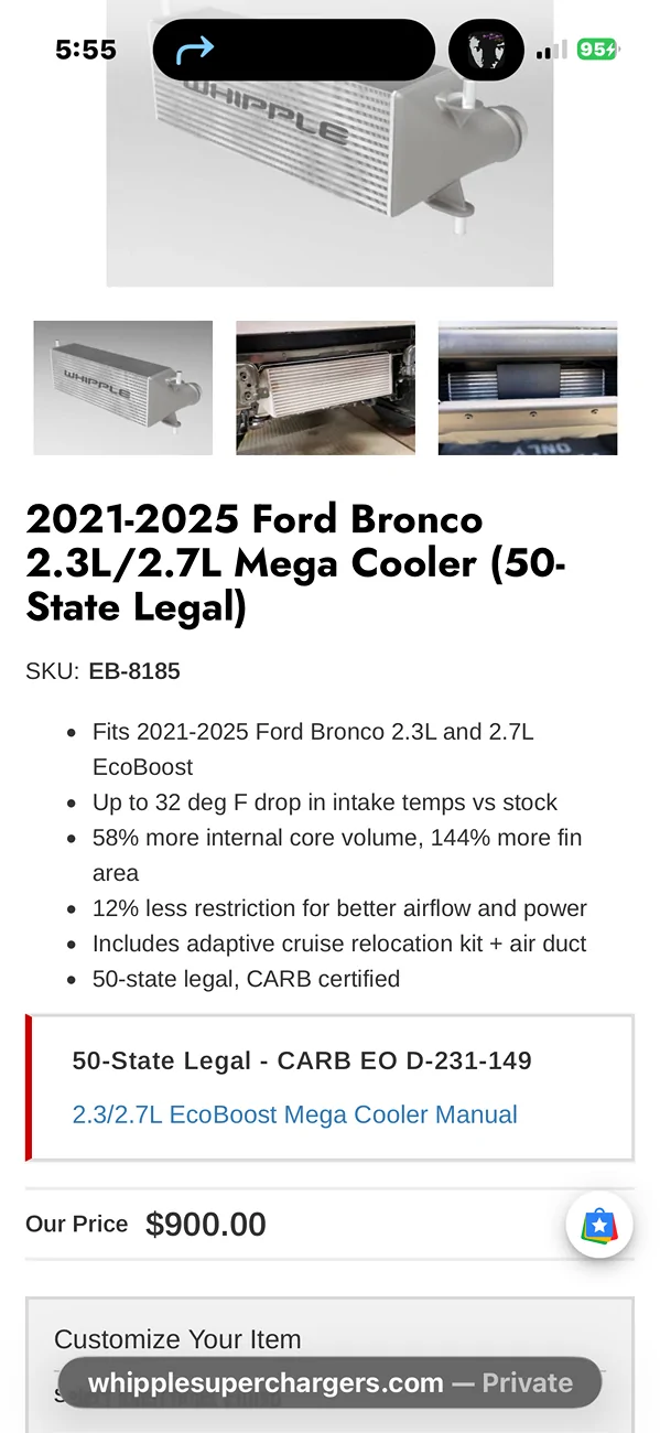 Ford Bronco 50-State compliant Intercoolers IMG_9895