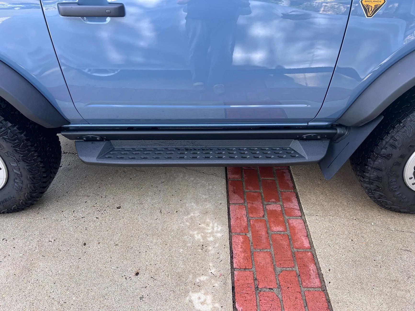 Ford Bronco Mud flaps in FRONT of back tires IMG_8077
