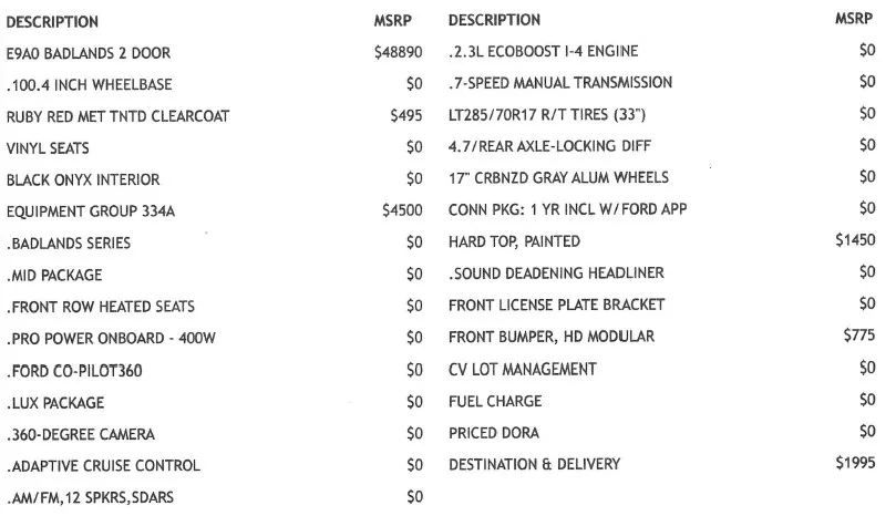 Ford Bronco Trailer Tow Package Ordering Order List