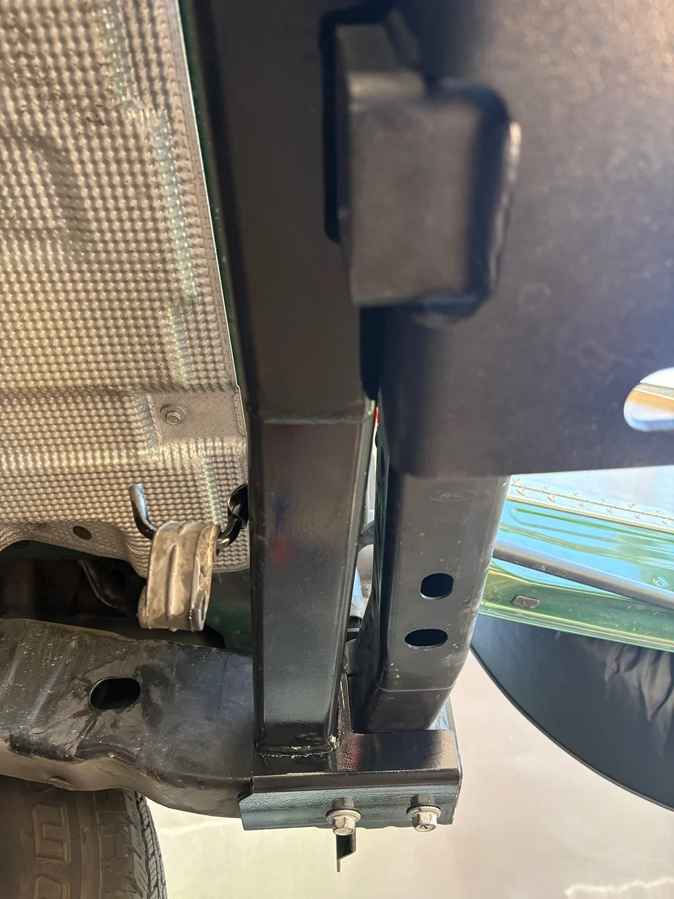 Ford Bronco Doubled rear cross frame to increase hitch tongue weight. OEM frame is 1/8” thin! IMG_0225