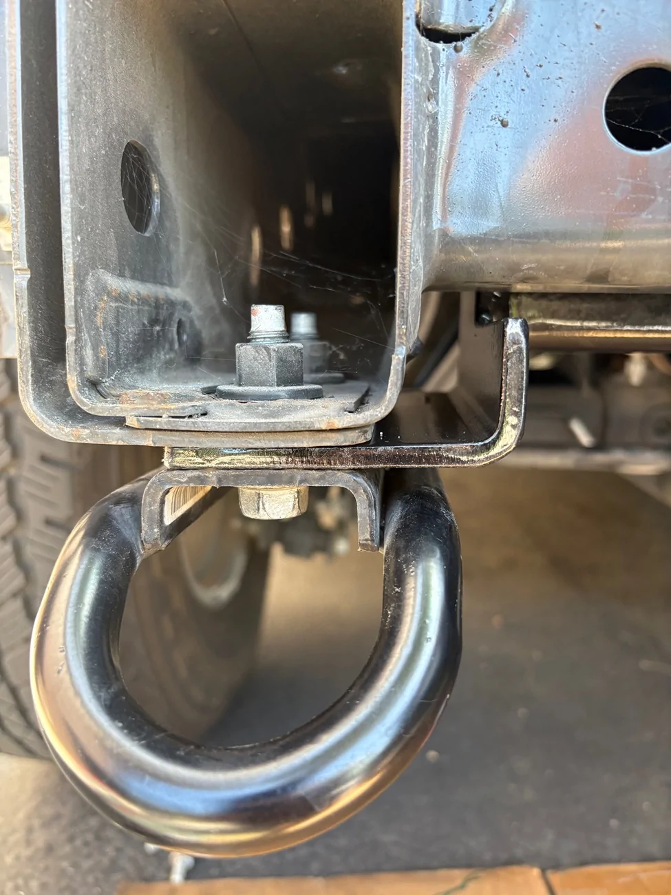 Ford Bronco Doubled rear cross frame to increase hitch tongue weight. OEM frame is 1/8” thin! IMG_0222
