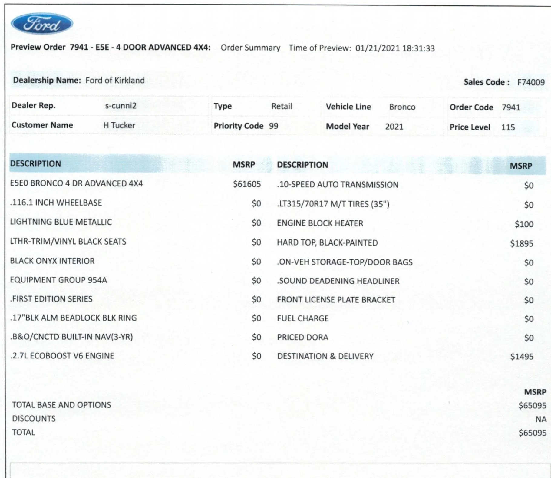 Ford Bronco Why does my FE Order show Priority 99 FE order