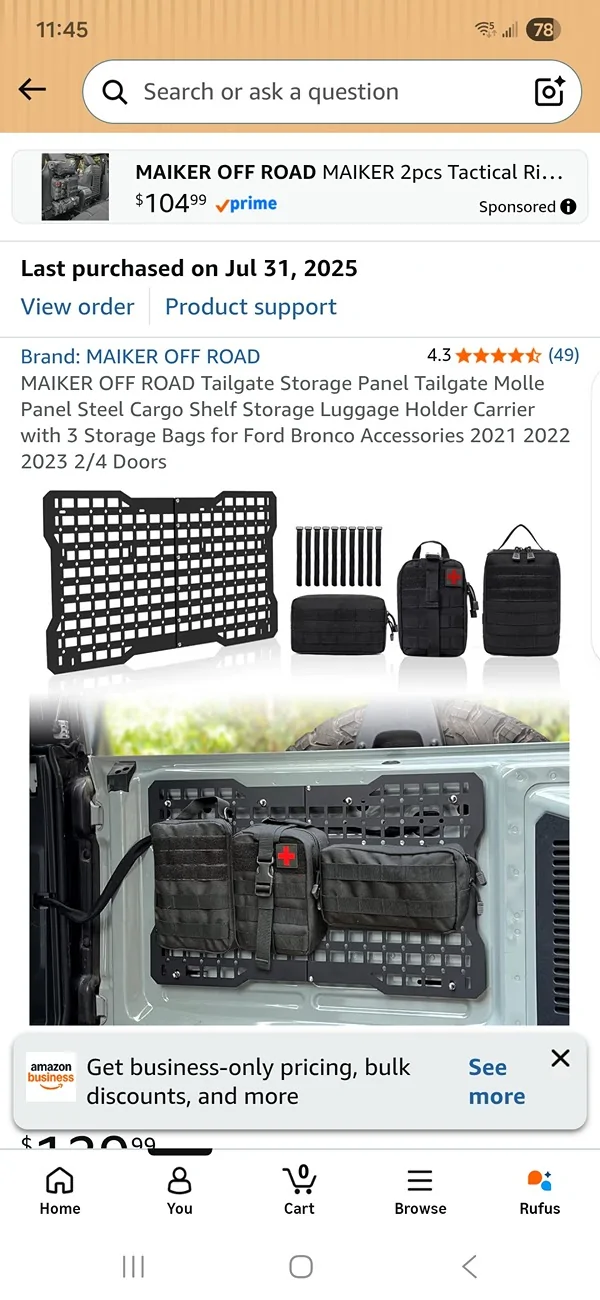 Ford Bronco Tailgate Molle panel (not table) recommendation? Screenshot_20260618_114507_Amazon Shopping