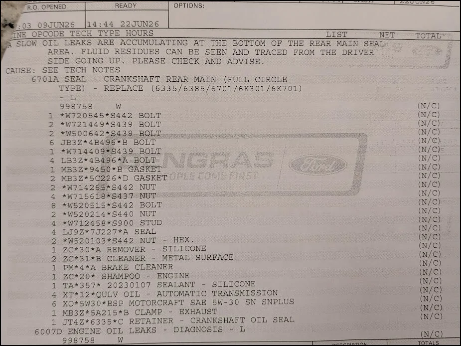Ford Bronco Fluid leak near the rear main seal - Fixed 0