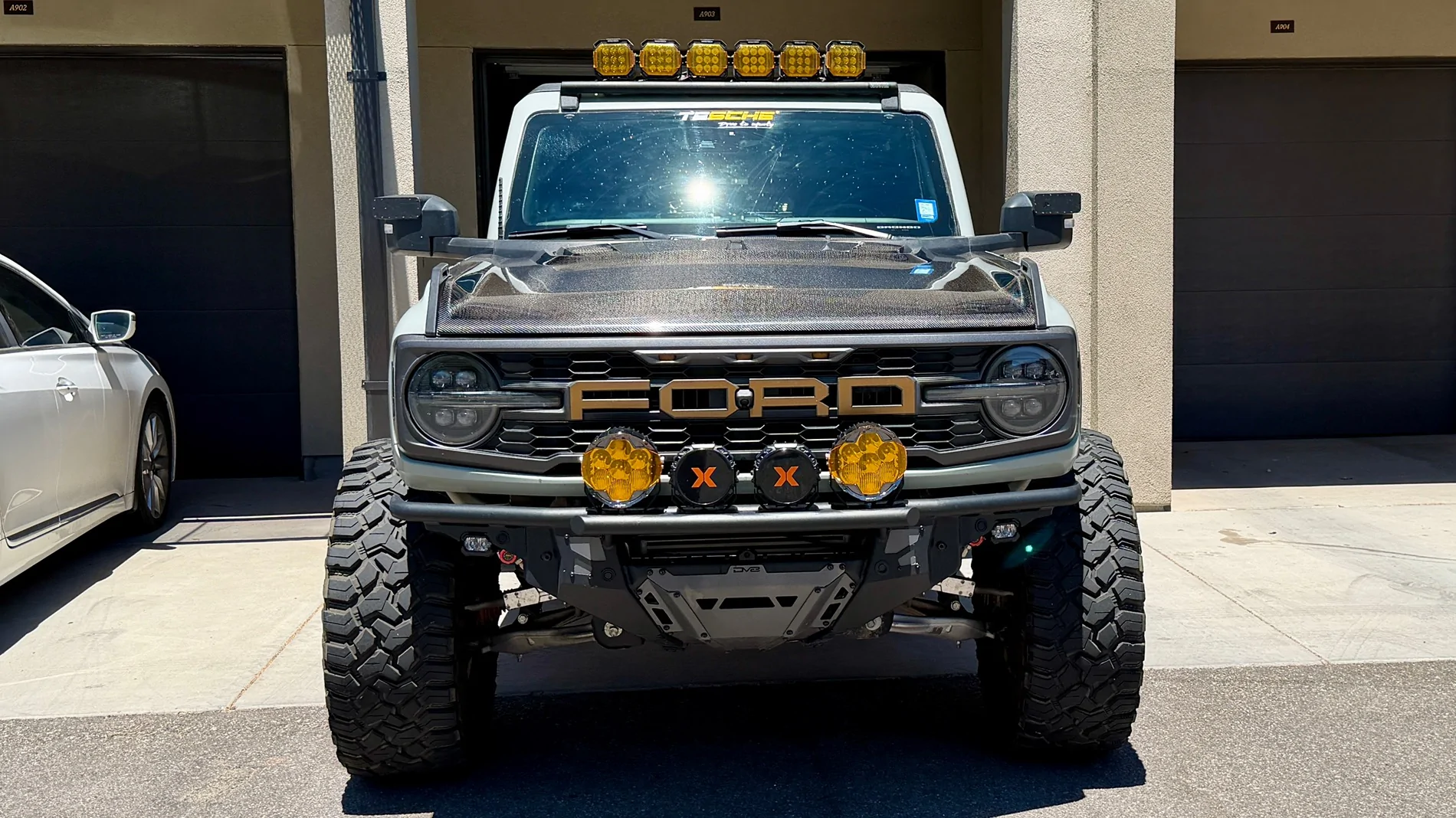 Ford Bronco Anderson Composites Type-RT ‘Raptor style’ Carbon Fiber Hood install IMG_7330
