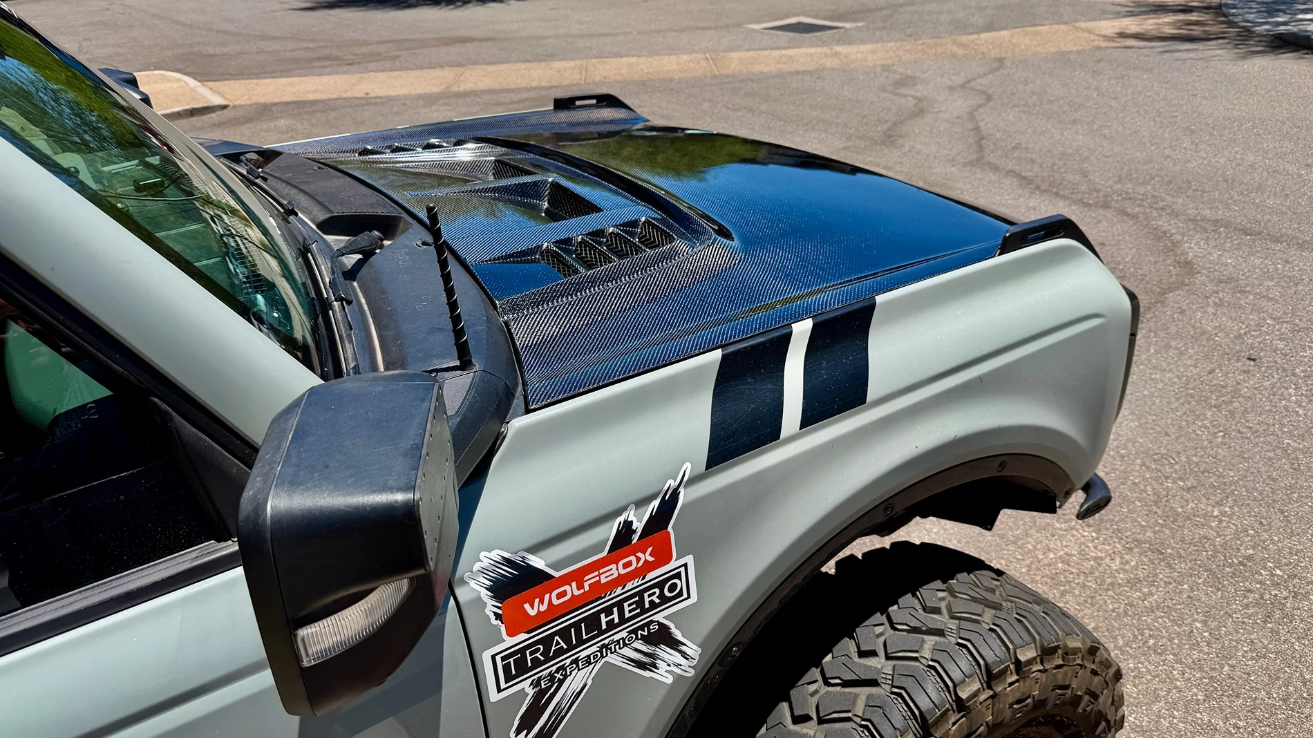 Ford Bronco Anderson Composites Type-RT ‘Raptor style’ Carbon Fiber Hood install IMG_7340