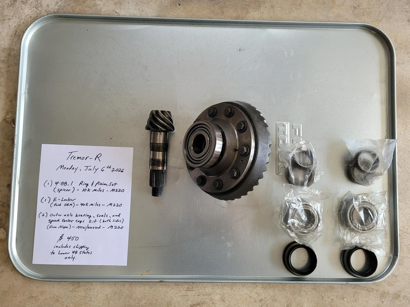 Ford Bronco Spicer M220 4.88 Ring & Pinion, Ford M220 OEM E-Locker, and M220 Outer Axle Bearing and Seal Kit ($450 Shipped) 20260706_132141