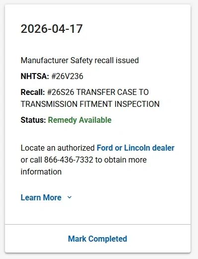 Ford Bronco New recall (26V236)? POSSIBLE THAT THE TRANSMISSION OUTPUT SHAFT SPLINES OR TRANSFER CASE INPUT SHAFT SPLINES HAVE BECOME WORN OR DAMAGED tc