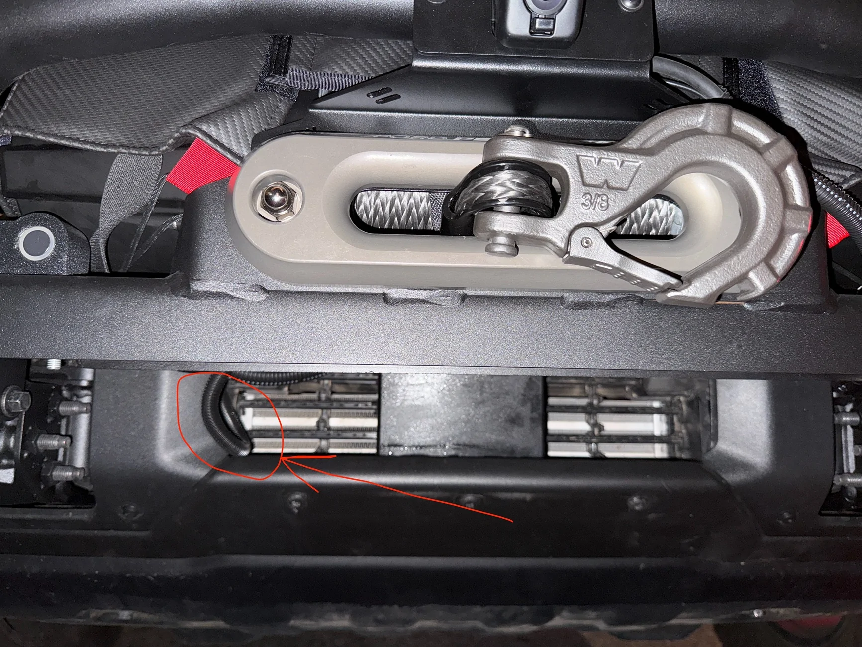 Ford Bronco Ford Performance Winch with Sensors (ACC, Camera, and Parking) Works Fine; Parts List and Photos ACC Sensor after Winch install 2 MARKUP