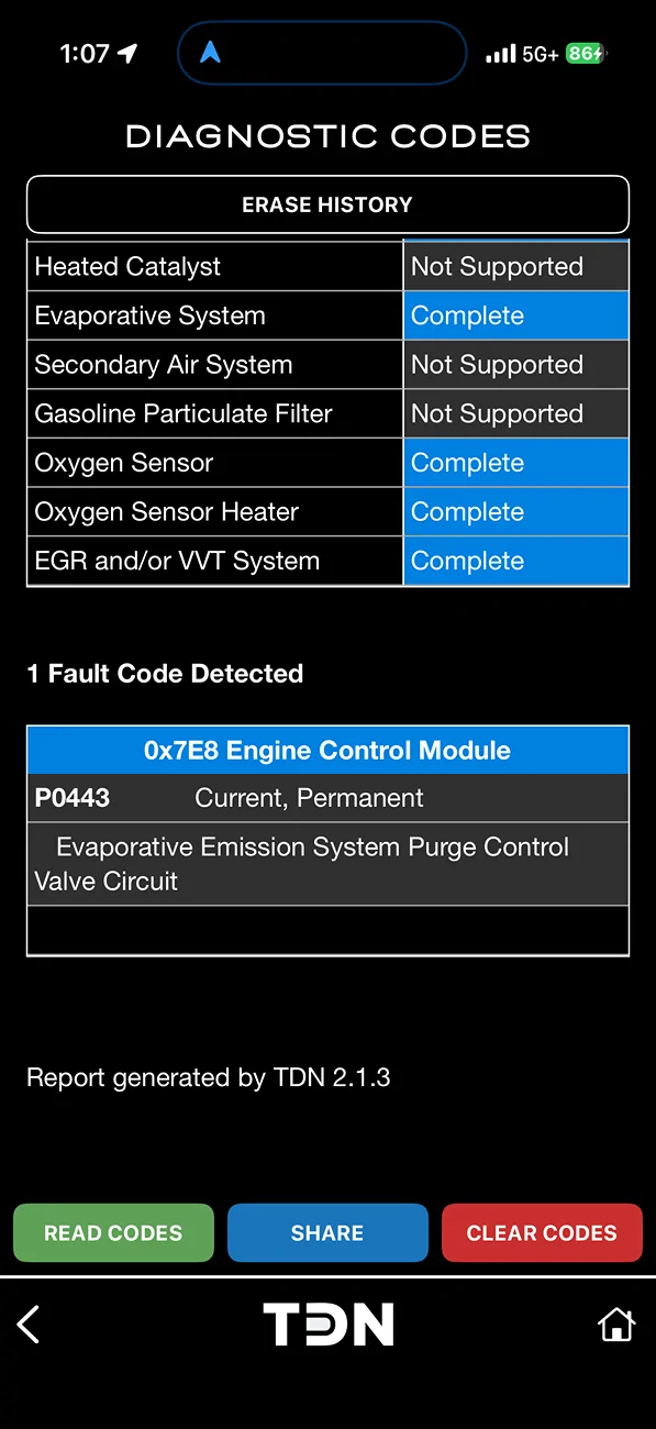 Ford Bronco Code PO443 EVAP emissions system Purge Control Valve Circuit IMG_1049