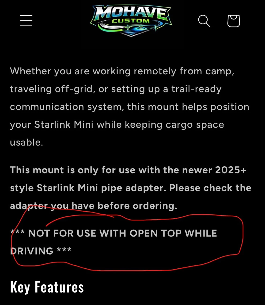 Ford Bronco Starlink Mini Mount with soft top open IMG_9241