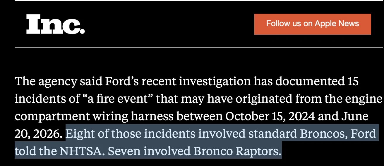 Ford Bronco Recall 26S55: 2021-2026 Bronco - Engine Compartment Wiring Harness Repair [July 23, 2026] -- 590,000k units affected Screenshot 2026-07-27 at 4.12.48 AM