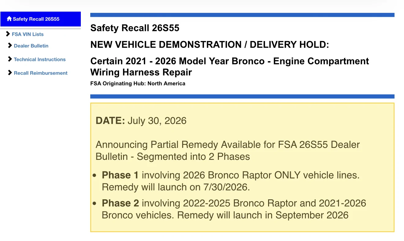 Ford Bronco Recall 26S55: 2021-2026 Bronco - Engine Compartment Wiring Harness Repair [July 23, 2026] -- 590,000k units affected IMG_1808