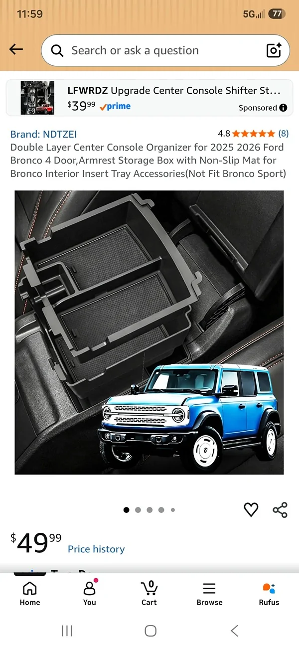 Ford Bronco 2-Dr Center Console Organizer Screenshot_20260802_115928_Amazon Shopping