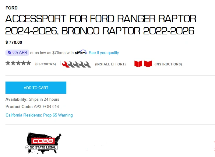 Ford Bronco CARB APPROVED!!! 50 State! 2022 - 2025 Bronco Raptor - COBB Accessport! 1785704321525-lv