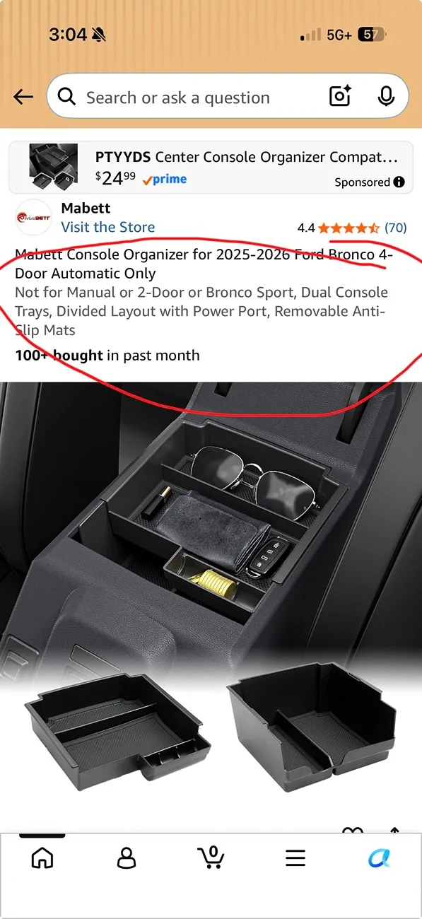 Ford Bronco 2-Dr Center Console Organizer IMG_0396