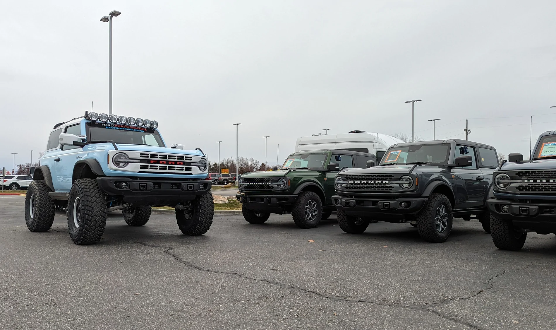 Ford Bronco Heritage 2-door builder no longer available Bronco next to broncos on lot