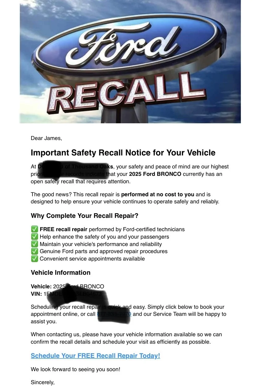 Ford Bronco Recall 26S55: 2021-2026 Bronco - Engine Compartment Wiring Harness Repair [July 23, 2026] -- 590,000k units affected IMG_9456
