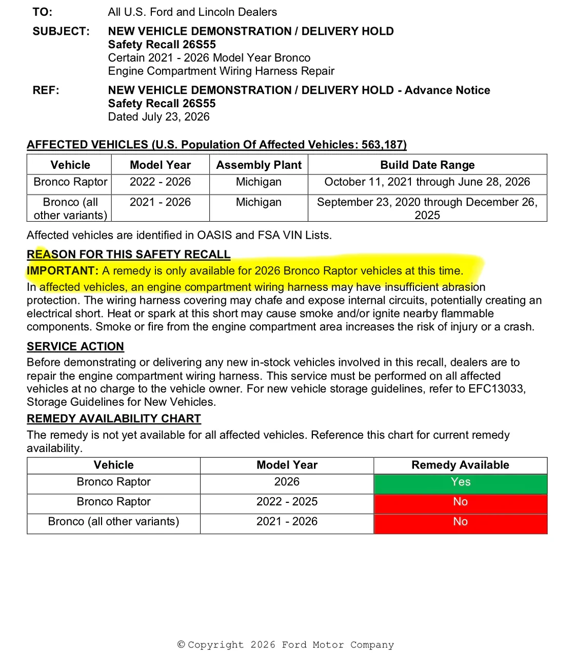 Ford Bronco Recall 26S55: 2021-2026 Bronco - Engine Compartment Wiring Harness Repair [July 23, 2026] -- 590,000k units affected IMG_1907