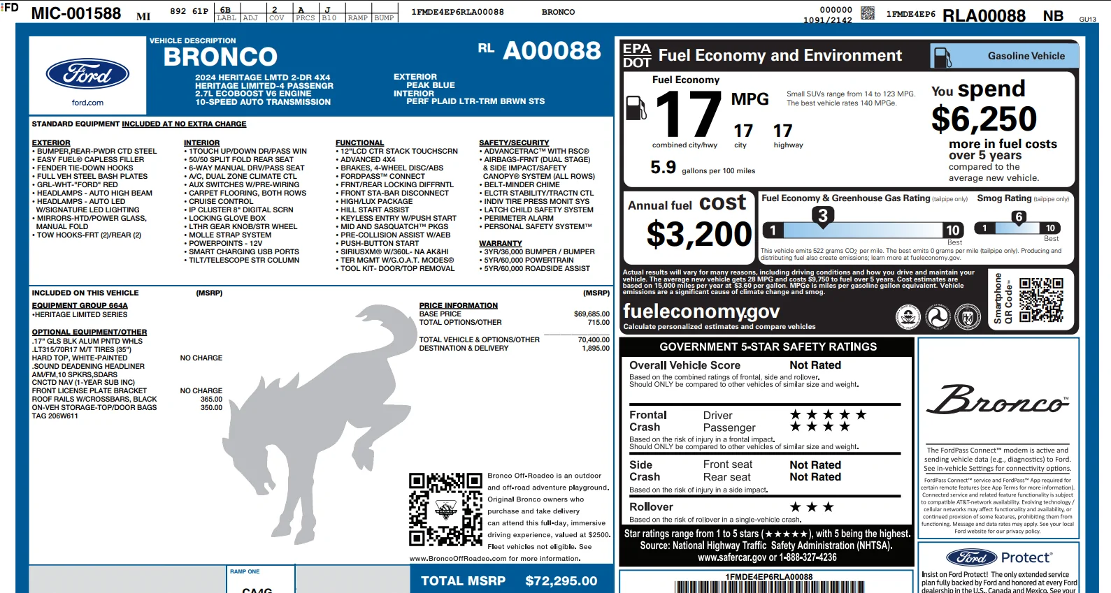 Ford Bronco 2024 Peak Blue 2dr Heritage Edition for sale 1786621448412-4a