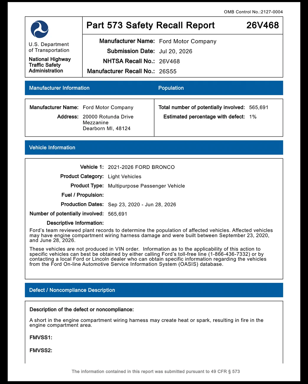 Ford Bronco Recall 26S55: 2021-2026 Bronco - Engine Compartment Wiring Harness Repair [July 23, 2026] -- 590,000k units affected IMG_1914