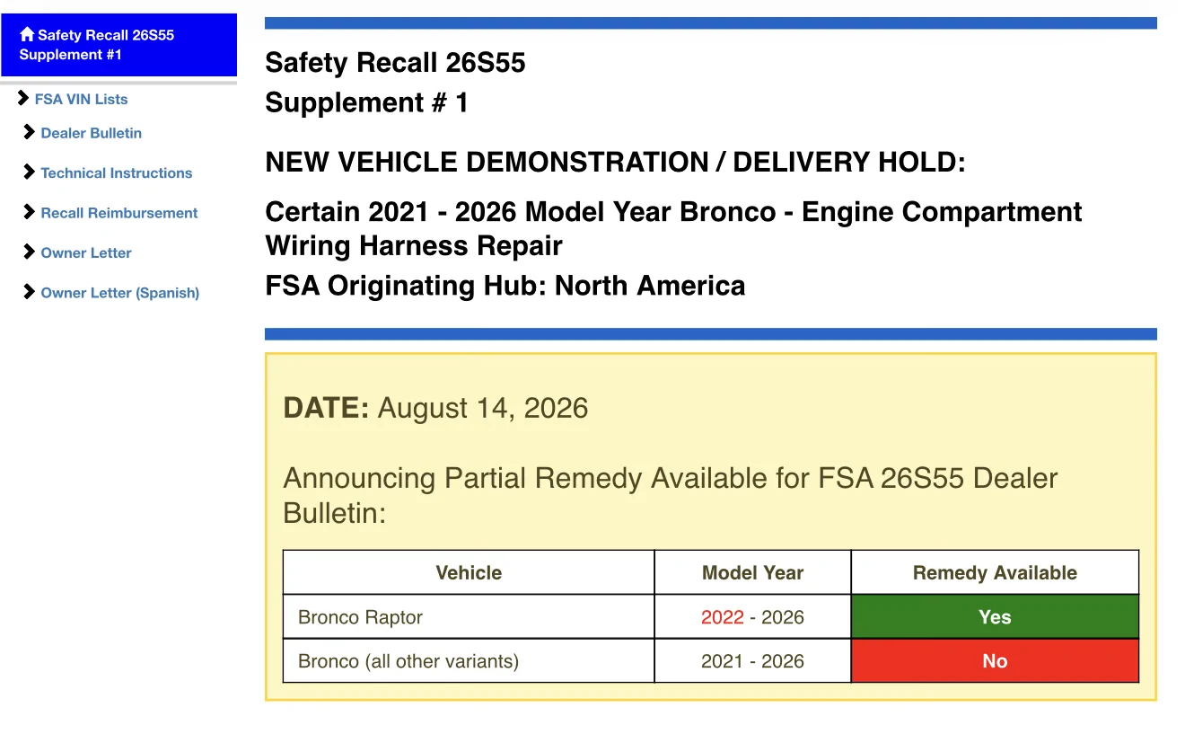 Ford Bronco Recall 26S55: 2021-2026 Bronco - Engine Compartment Wiring Harness Repair [July 23, 2026] -- 590,000k units affected IMG_1918