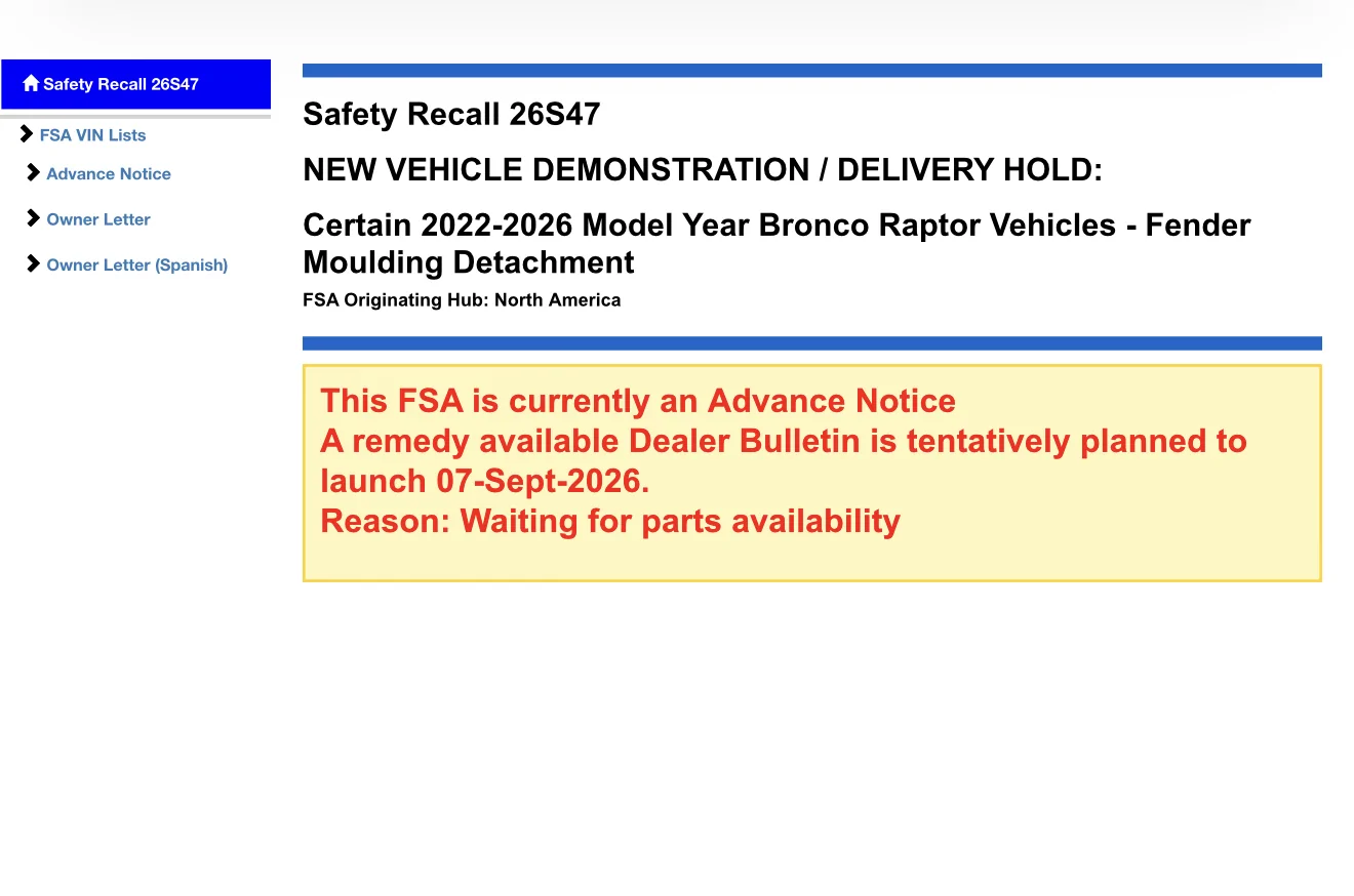 Ford Bronco Fender flare recall IMG_1964