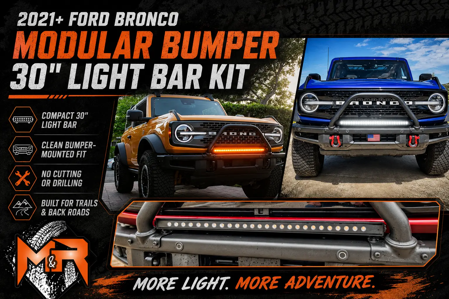 Ford Bronco Clean and Compact: 30" Lighting for the Bronco Modular Bumper Bronco Modular Bumper Light Bar Kit