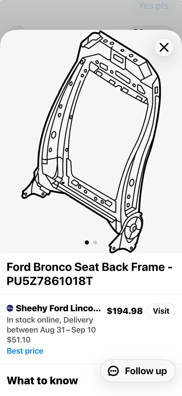 Ford Bronco Passenger side recline binding issue. Replacement frame cannot be found at all!!!!!! 1787956231909-vd