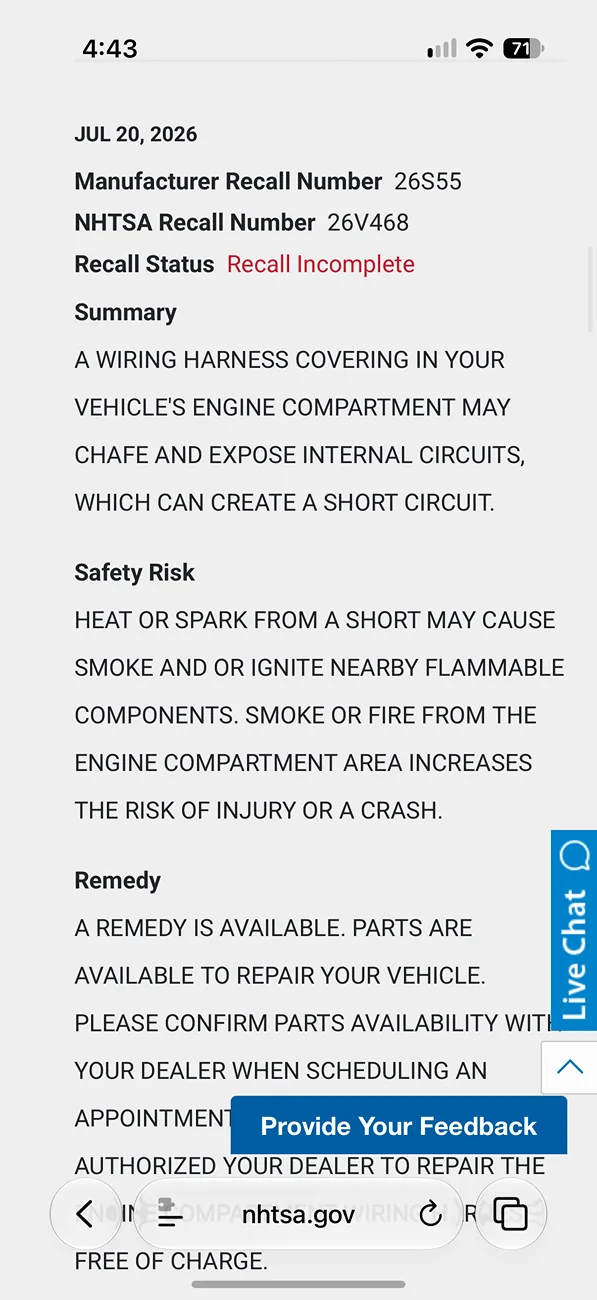 Ford Bronco Recall 26S55: 2021-2026 Bronco - Engine Compartment Wiring Harness Repair [July 23, 2026] -- 590,000k units affected IMG_4642
