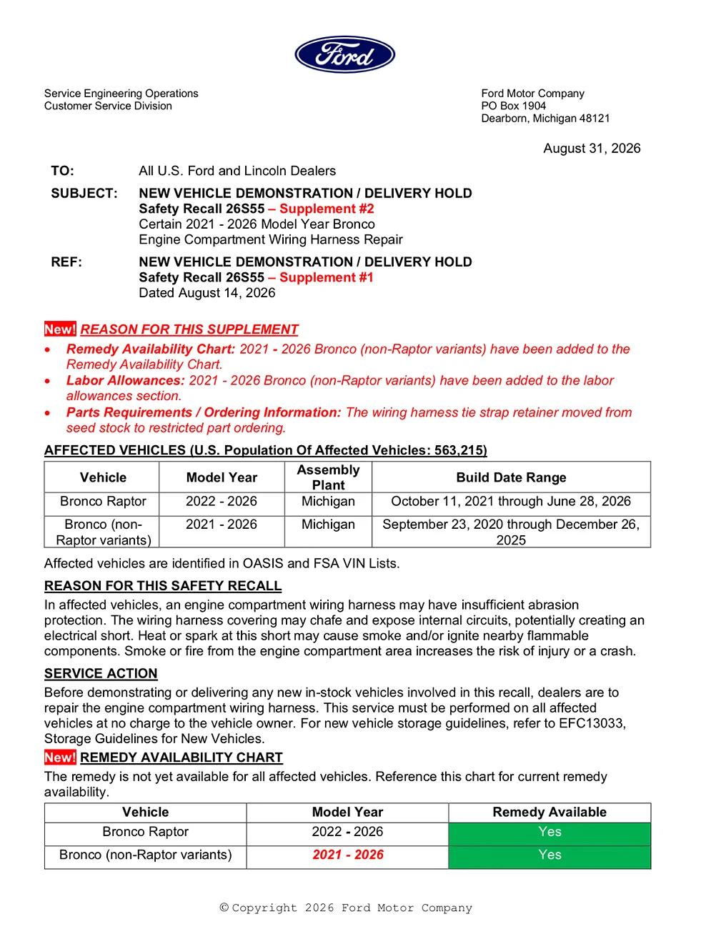 Ford Bronco Recall 26S55: 2021-2026 Bronco - Engine Compartment Wiring Harness Repair [July 23, 2026] -- 590,000k units affected IMG_2113