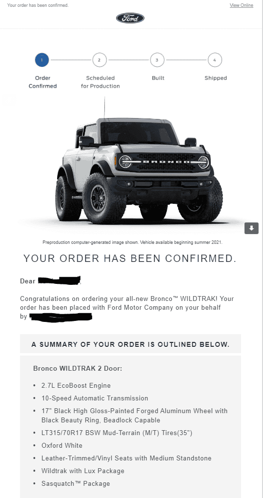 Ford Bronco Bronco Order Experience(s) 1611789050136