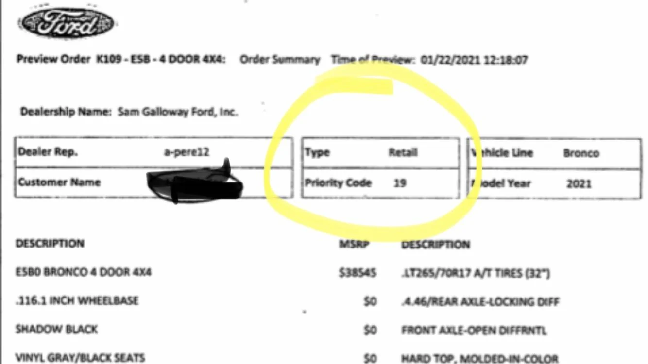 Ford Bronco Bronco Order Priority Code meanings C32C27CA-FCDA-4D0C-BFE0-716B728C939E